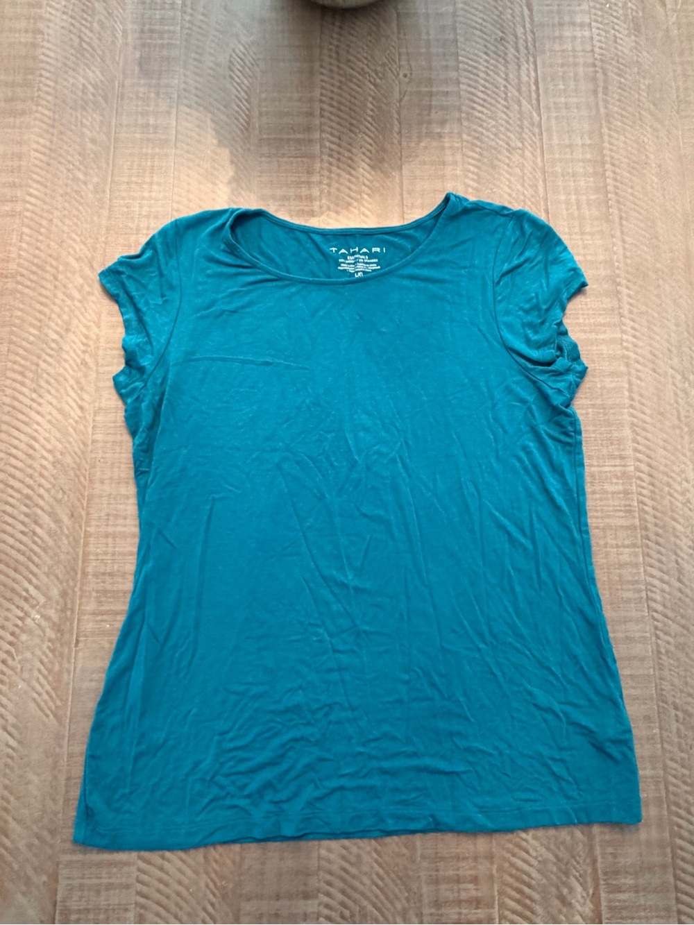 Tahari Women's Teal Short Sleeve Scoop Neck Tee